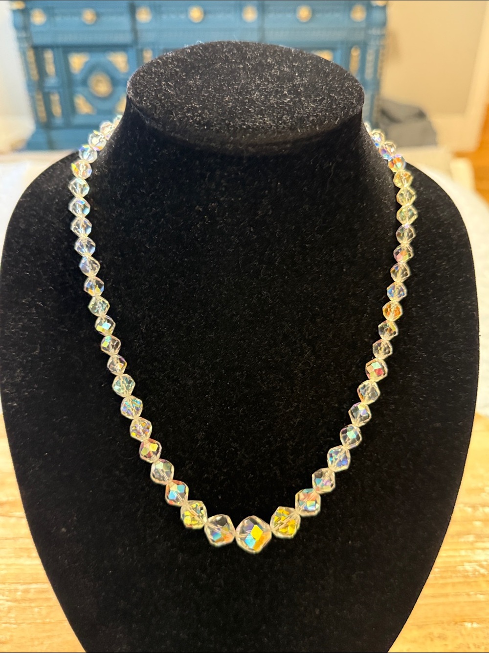 Vintage White Clear Iridescent Beaded Statement Necklace